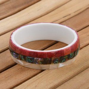 Mother of Pearl, Abalone and Coral Shell Inlay bracelet